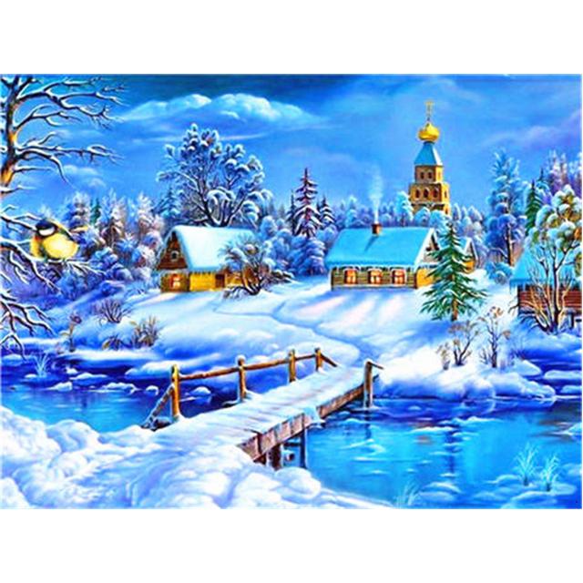 

DIY 5D Полный дрель Алмазная картина Снежный дом Вышивка Крестом Мозаика Домашний декор Подарок Full Round 20x25CM