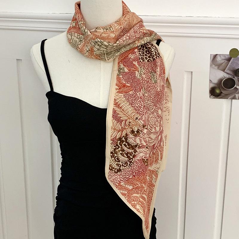 

Women s silk scarf, long strip, high-end sense, versatile fashion, sunscreen, small scarf, scarf, thin decorative belt.