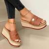 Summer New One-Line Metal Buckle Wedge Sandals Women's New Summer Style Muffin Platform Sandals
