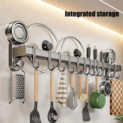 Kitchen Hooks Utensil Rack With Hooks Organizer Suction Cup Shelf Heavy Duty No Drill Holder Removable For Bathroom Closet