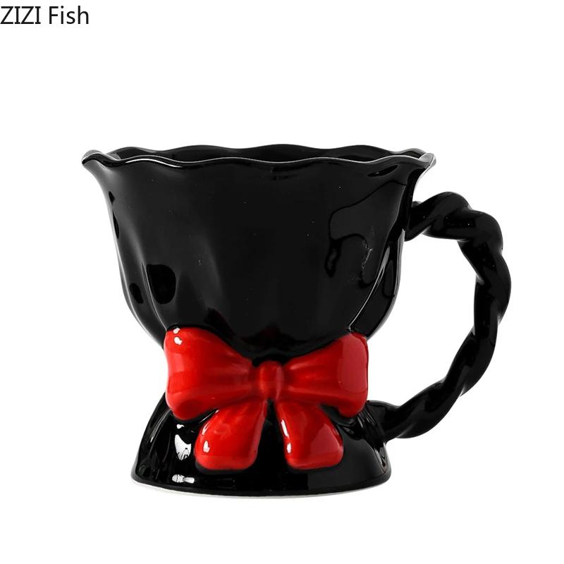 Lovely Pink Bowknot Ceramic Mug Milk Cups Dining Table Coffee Mugs Afternoon Tea Teacup Water Cup Fruits Juice Container