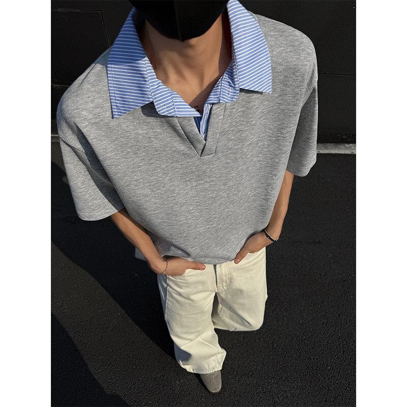 Men's Layered Polo Shirt - Casual Fake Two-Piece Short Sleeve Top
