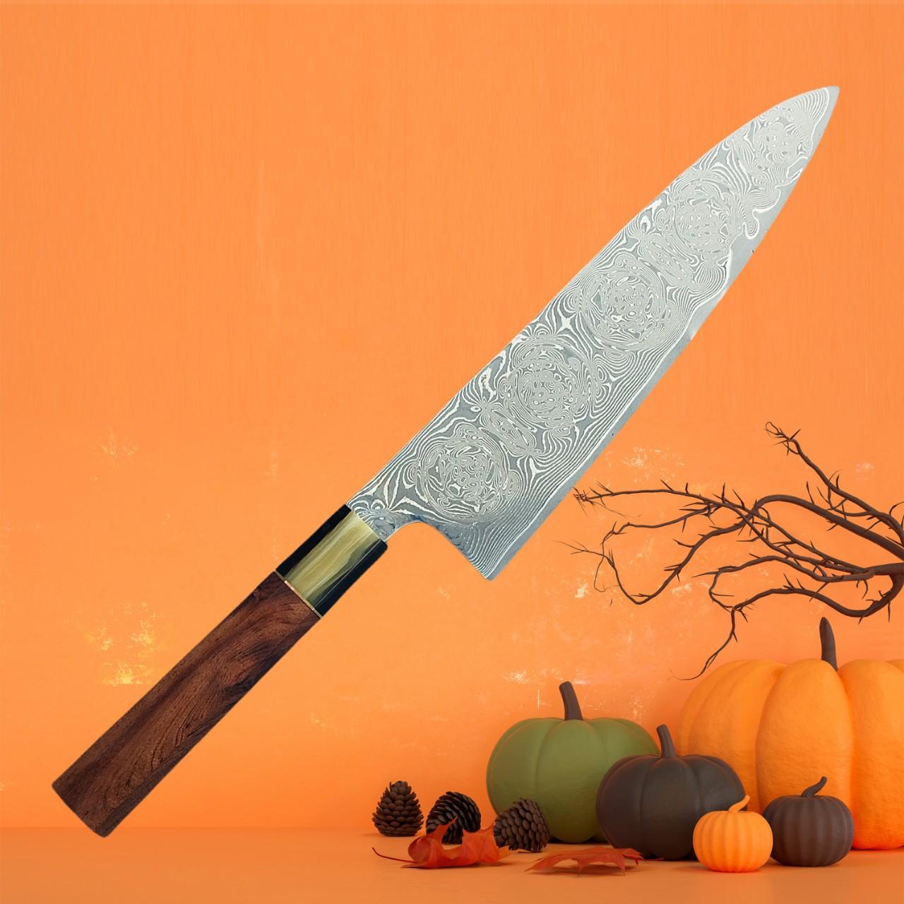 

Нож шеф-повара Топор Нож для сашими Нарезка Тынны Суши Ветчина Лезвие из дамасской стали 10Cr15CoMoV Деревянная рукоять Кухонные ножи Инструменты для приготовления пищи 24cm Blade