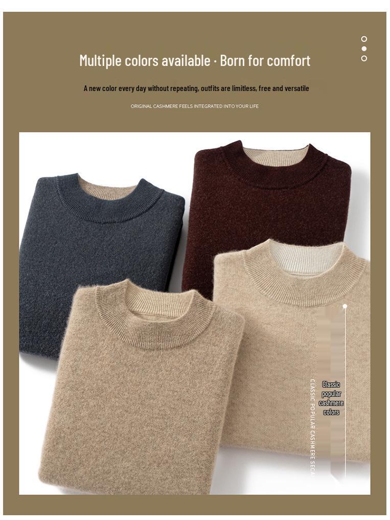 Men's Autumn/Winter Thickened Cashmere Knit Half-High Neck Sweater - Business Casual, Loose Fit, Plus Size