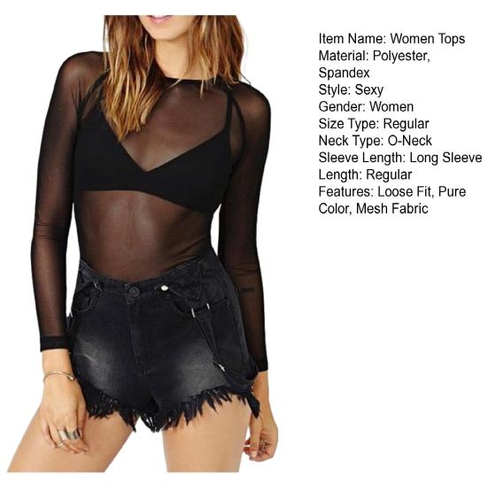 Women Tops Round Neck Long Sleeve Slim Fit Sheer Mesh Design Bottom Tops Sexy Casual Bottom Tops Vacations Parties Daily Wear