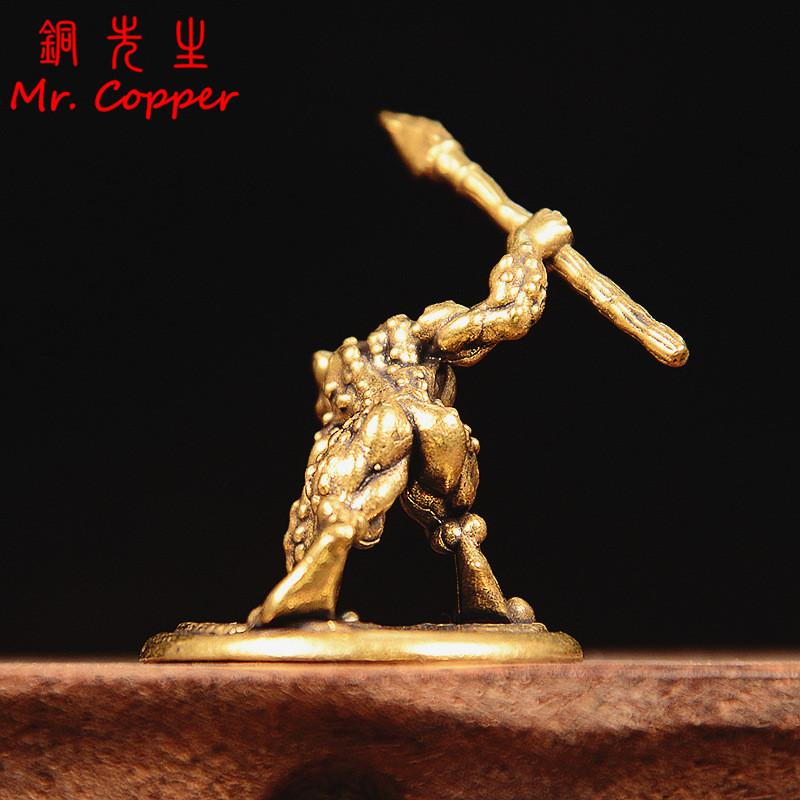 Solid Brass Toad Warrior Small Statue Desktop Ornament Vintage Animal Miniatures Figurines Home Decoration Crafts Tea Pet Decor
