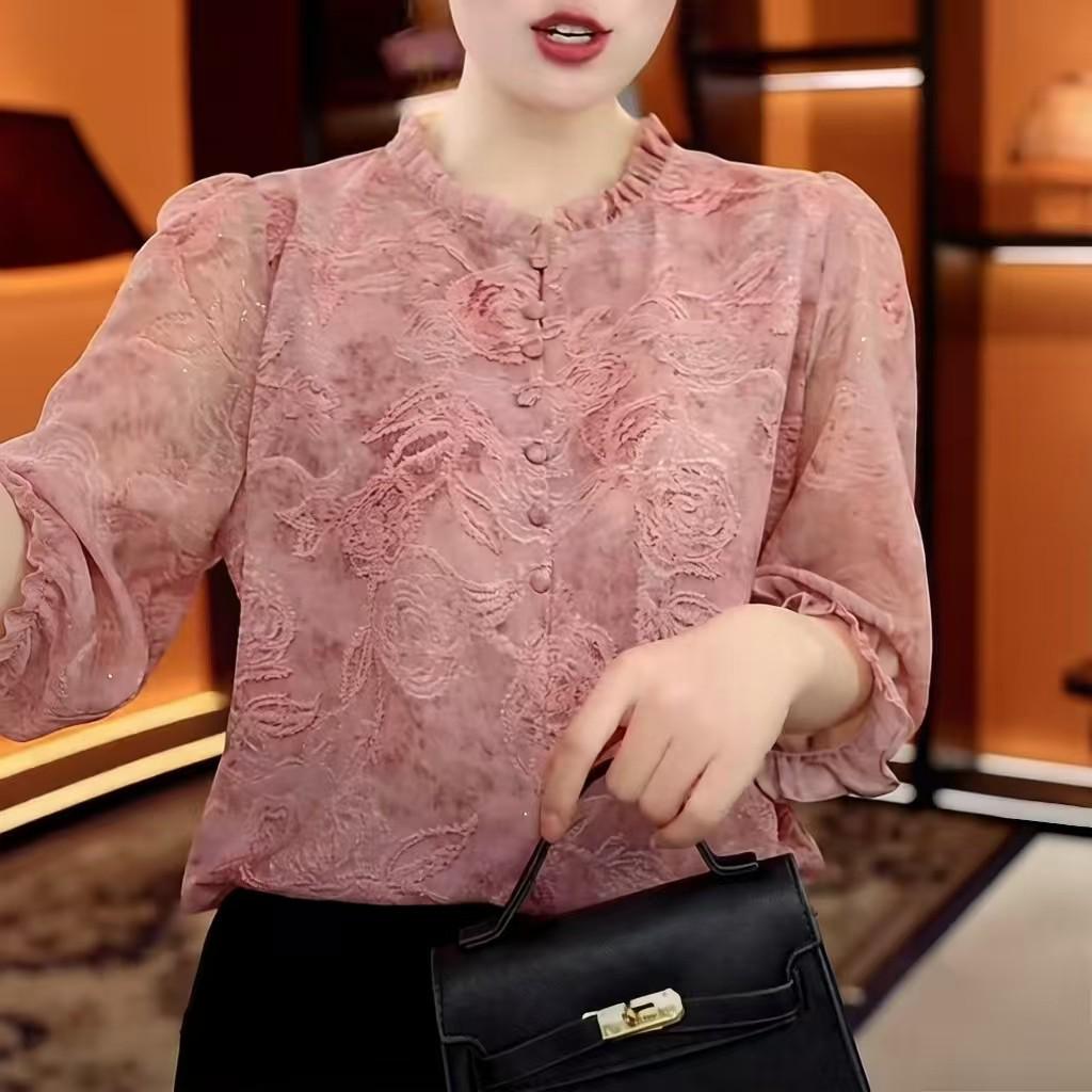 

High-End Women s Summer Ruffled Collar Shirt - Age-Defying, Stylish, Versatile Three-Quarter Sleeve Top (2026 Edition) 3XL [for 135-145 kg]