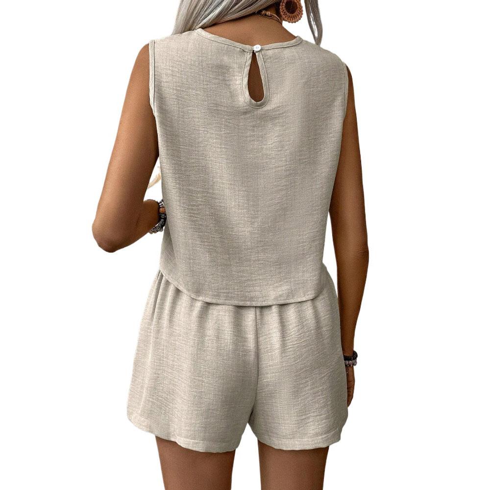 Women's Solid Color Simple Fashion Casual Sleeveless Top and Shorts Set
