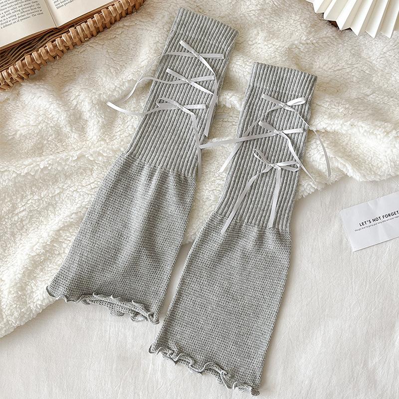 Winter Sweet Bow Lace Leg Warmers Lolita Y2K Bow Design Thermal Ruffle Stacking Ankle Socks For Women Girls Layered Warm Socks