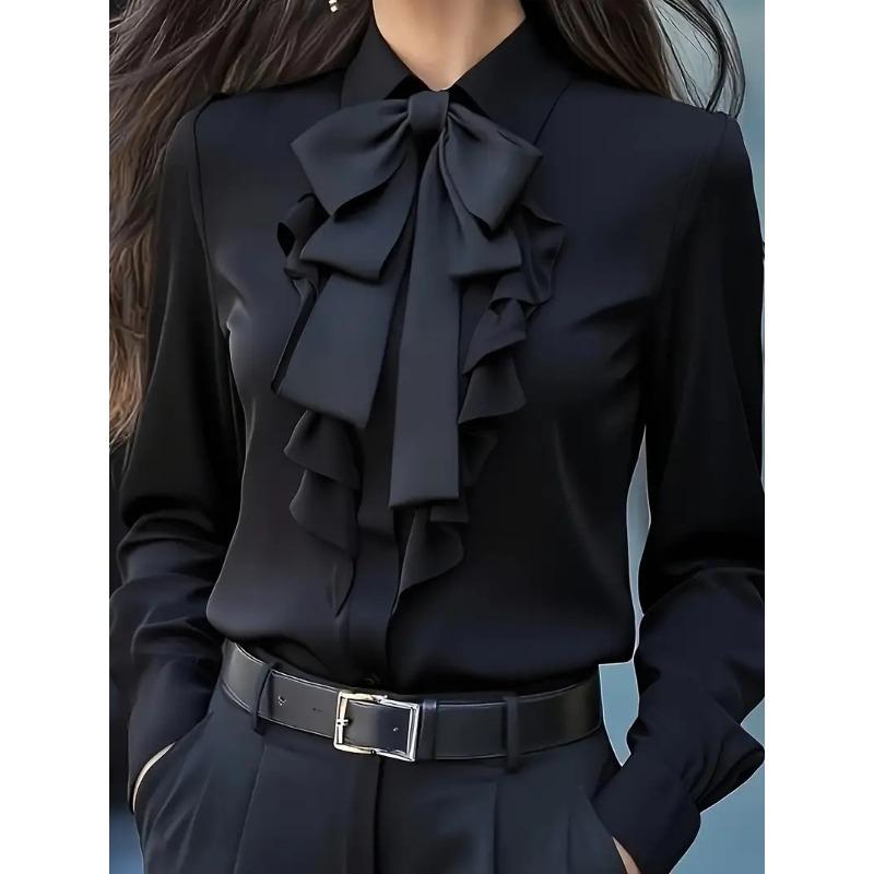 TIFICY Camicette e camicie con collo a polo a maniche lunghe con stampa tinta unita primavera autunno moda casual da donna