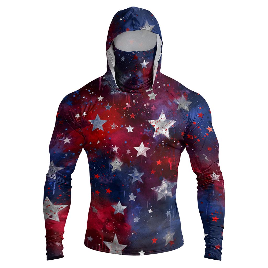 Men's Casual Raglan Sleeve Hooded Long Sleeve Sun Protection Shirt with Graphic Print Lightweight Breathable Fabric for Outdoor Activities