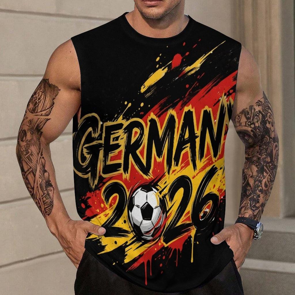 Men's Loose Fit Sleeveless Tank Top Soccer Themed Graphic Print Casual Sportswear Summer Shirt for Outdoor Activities