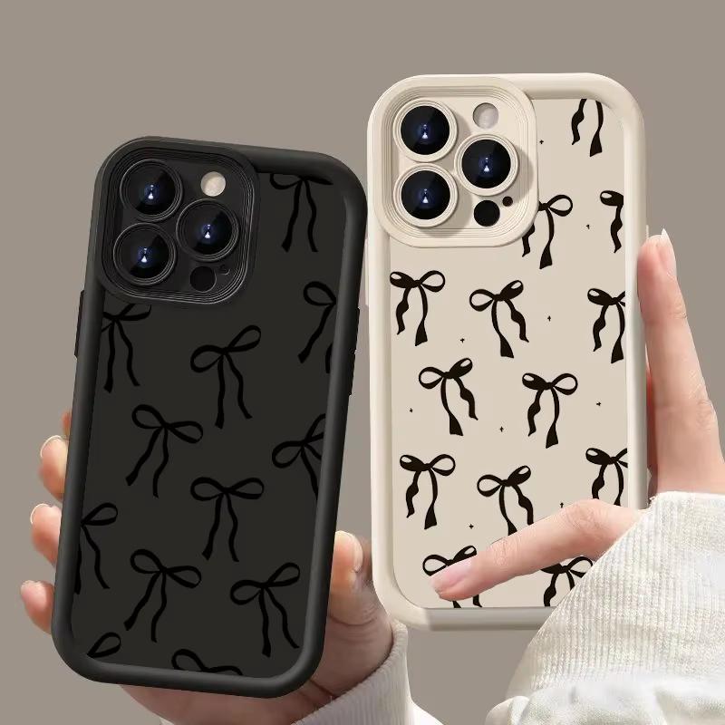 Cute Black Bow Pattern Phone Case For Xiaomi Redmi Note 14 Pro 4G 15 13 12 11 Pro Plus Redmi Note 13 pro 5G Soft Silicone Cover