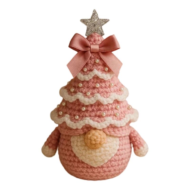 Crochet Christmas Tree Gnomes Set Soft Cotton Yarns Handmade for Festival Home Decoration Holiday Ornament