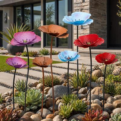 2Pcs Metal Flowers for Outside Decorative Garden Stakes