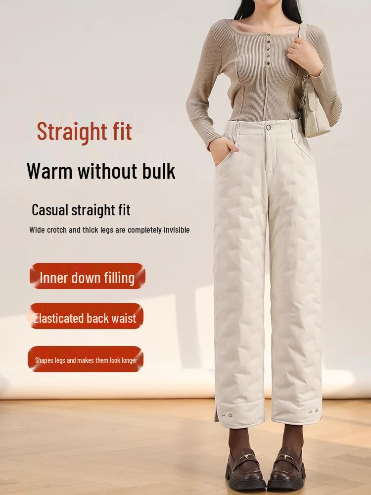 Damen 2025 Winter Gänsedaunhose: Lässige, hochwertige, kältefeste Schneehose mit geradem Bein