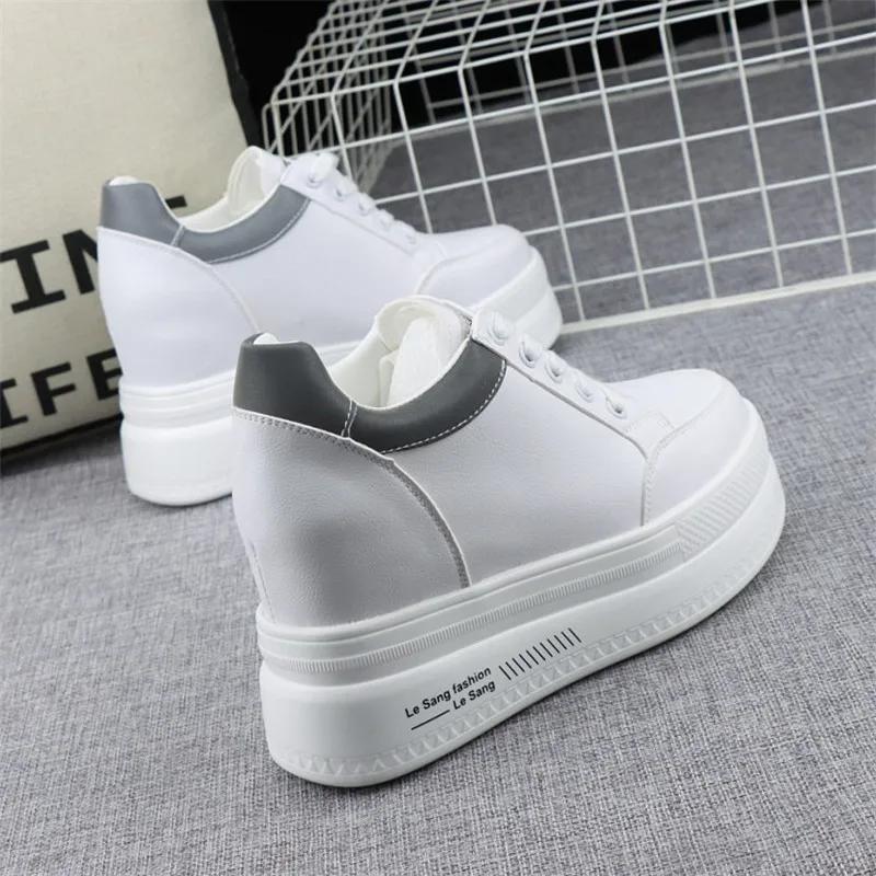 Fashion Super High Heel 10cm Women's Shoes 2024 Autumn New Thick-soled Lace-up White Shoes All-match Wedge Casual Shoes Sneakers
