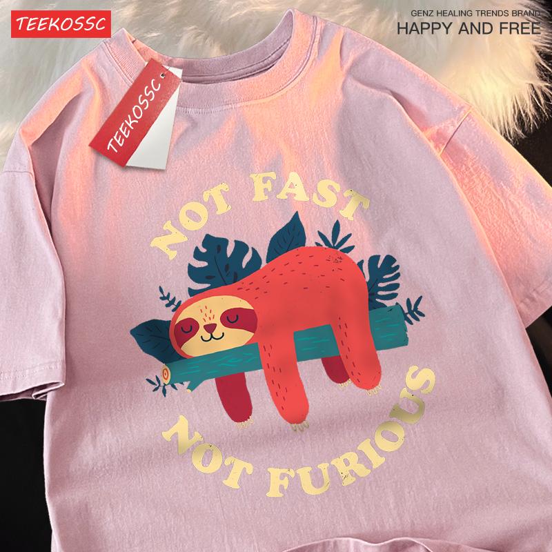 Not Fast Not Furious Cute Sloth Male T Shirts Hip Hop Crewneck Short Sleeve Summer Cotton Tops Casual Sweat Oversized T-Shirts