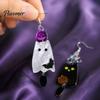 Lightweight Acrylic Statement Earrings 1 Pair Halloween Earrings, Black White Ghost Drop Dangle with Daily Wear Ear Hooks Witch Hat Bat Pumpkin,