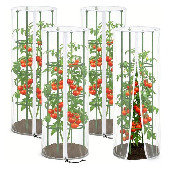 Yousheng Garden Bird Netting for Round Triangular Tomato Cage Breathable Mesh Netting Insect Barrier Netting with Zipper Drawstring Plant Cage Cover