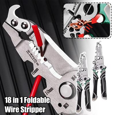 18 In 1 Wire Stripper Foldable Crimper Cable Cutter Multifunctional Stripping Crimping Pliers Terminal Hand Tool