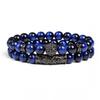 2pcs Set 8mm Blue Tiger Eye Bead Bracelet Crown Spacer Jewelry Men Women