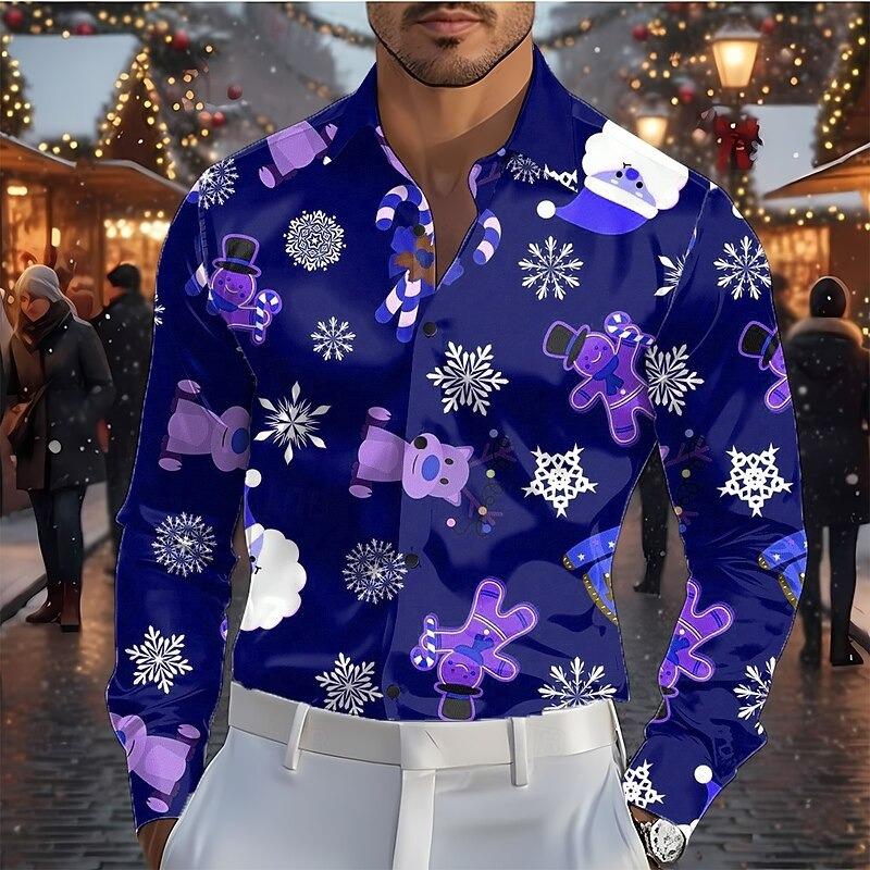 Christmas humorous shirt men's long sleeved 3D printed Christmas shirt casual top long sleeved men's Christmas uniform