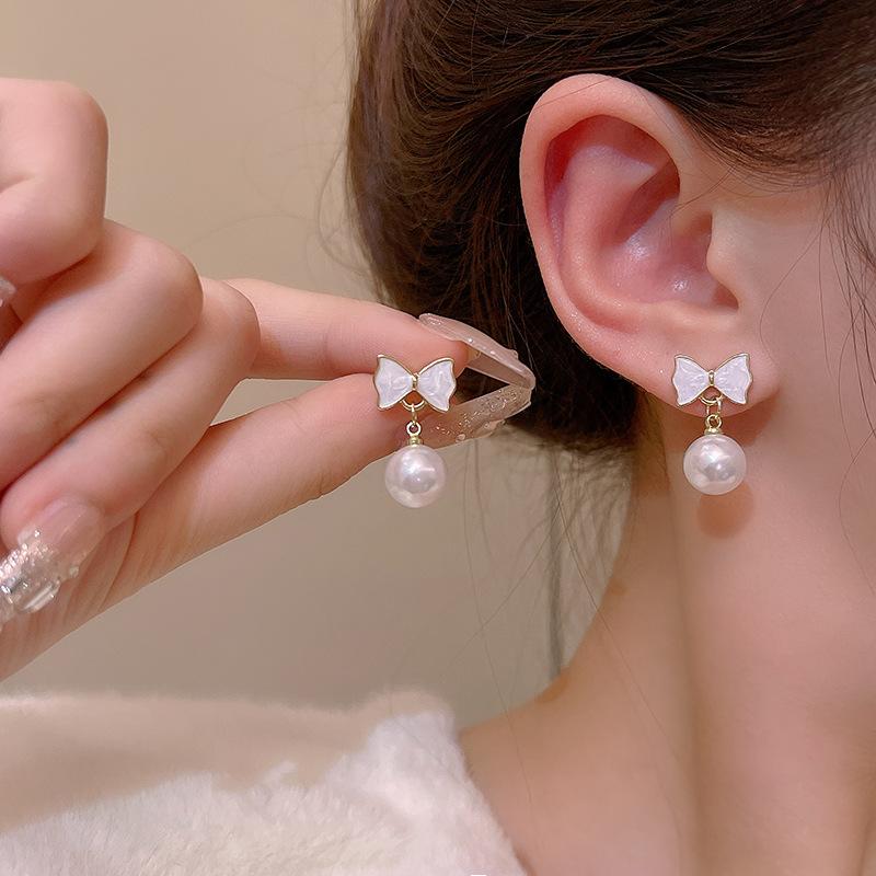 

Temperament Stainless Steel Ribbon Long Tassel Bowknot Drop Dangle Earrings for Women Charm Party Zircon Korean Fashion Gift перлинний