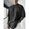 European sizes Men's T-Shirt - Oversized Loose Fit Distressed Black Retro Round Neck Tee, Suitable for Summer Hip-Hop Streetwear, Casual Daily Wear