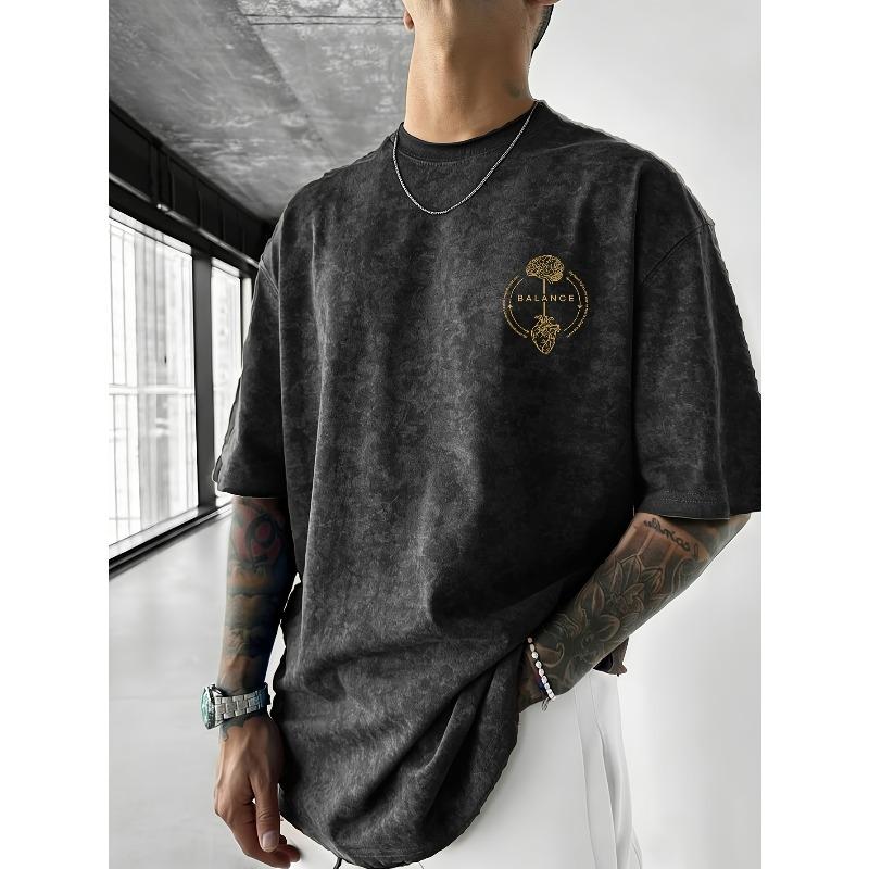 European sizes Men's T-Shirt - Oversized Loose Fit Distressed Black Retro Round Neck Tee, Suitable for Summer Hip-Hop Streetwear, Casual Daily Wear