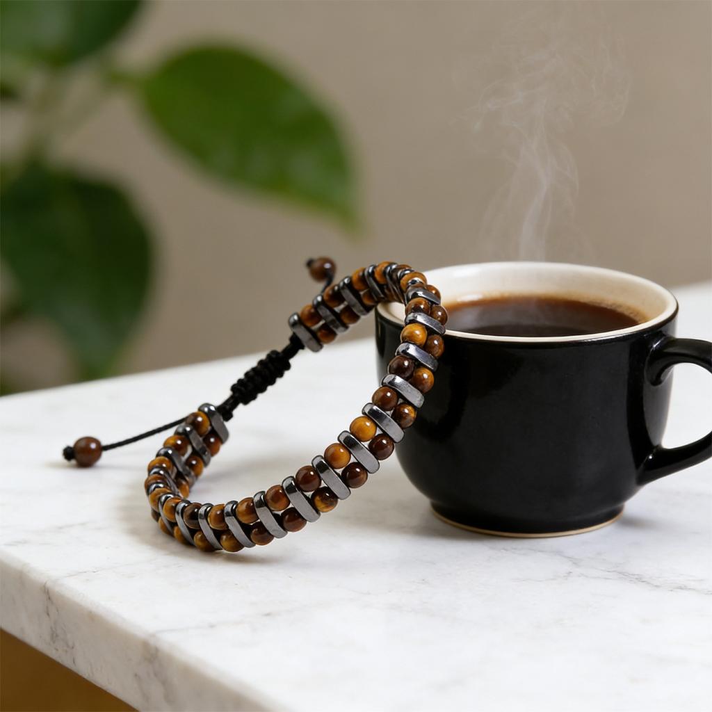 Natural Stone Bracelet, Tiger Eye Black Stone Bead Bracelet, Fashionable Double-layer Woven bracelet,Christmas Gift, Valentine's Day Gift