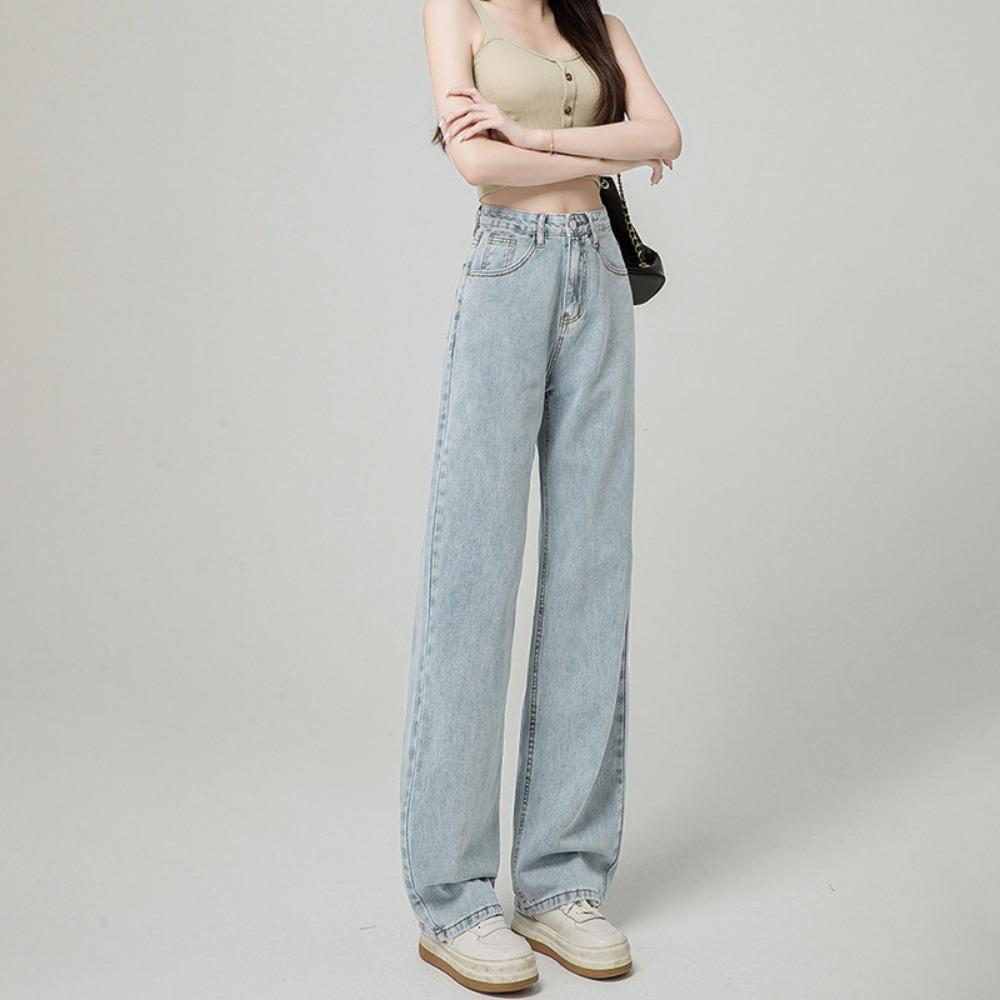 

Универсальные джинсы широкого кроя в гонконгском стиле Женские Летние 2025 Новые Прямые Свободные С высокой посадкой Маленькие Брюки в пол 2XL светло-синий