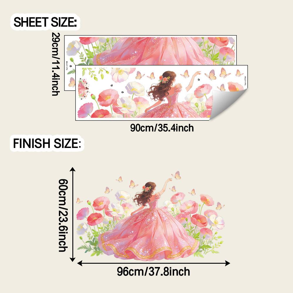 Cartoon Beautiful Girl Dancing Watercolor Flowers Girl s Bedroom Home Wall Sticker