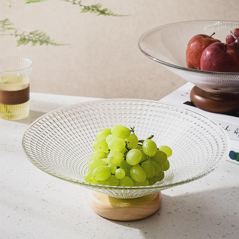Happy Tao Luxury Glass & Wood Dessert Plate - Ideal for Fruit, Snacks, and Candy