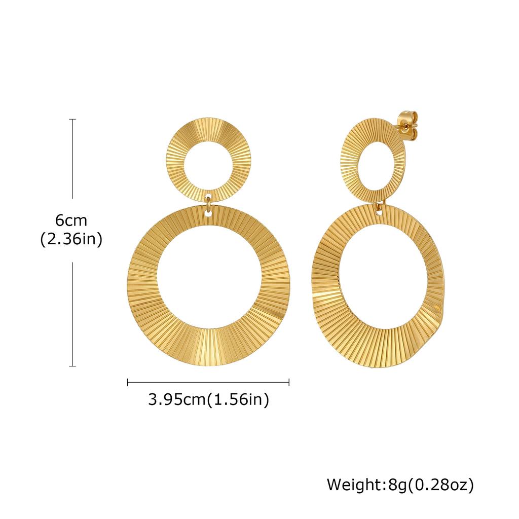 Stainless Steel Geometric Hollow Circle Drop Earrings, Minimalist Gold Tone Link Dangle Earrings Women Exquisite Jewelry
