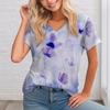 Women's V-neck Digital Printed Top Summer Short Sleeved Loose Women's Floral T-shirt