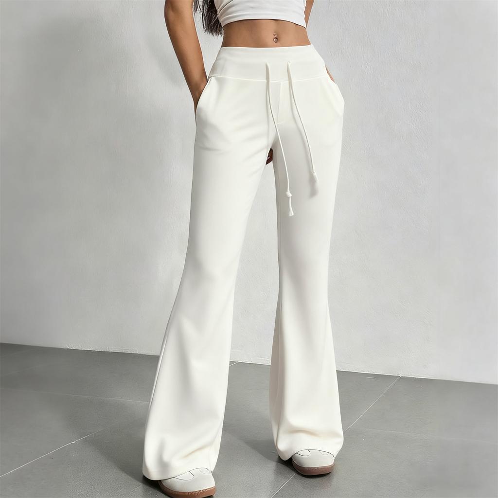 Women's Flared Casual Drawstring Elastic Waist Pants Comfortable Flared Yoga Loose Trousers