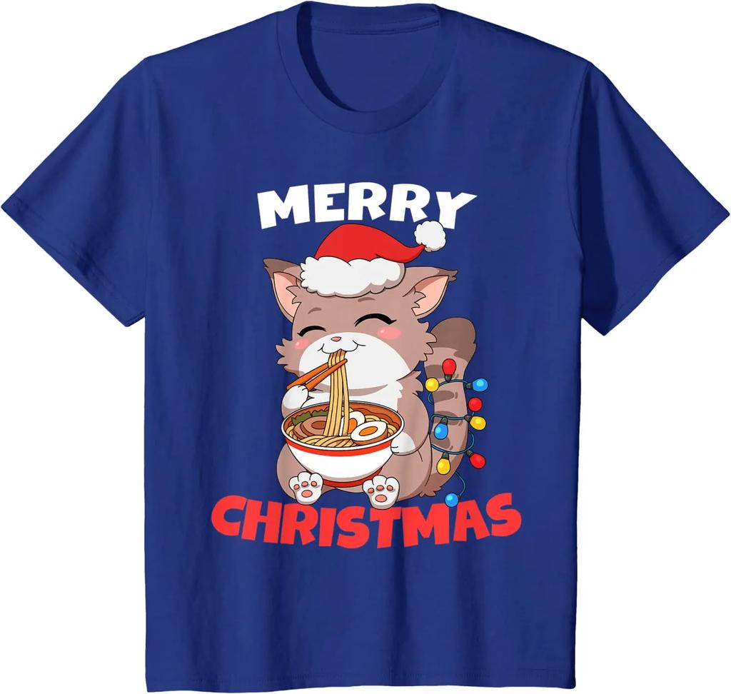 Frohe Weihnachten Anime Kawaii Katze Ramen Weihnachtsbeleuchtung T-Shirt