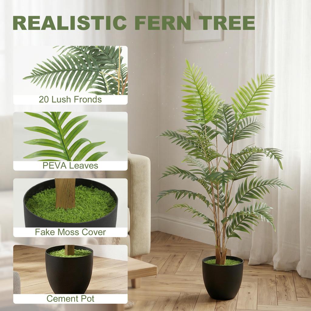 Artificial Fern Topiary Tree, Realistic Artificial Plant in Cement Pot, Fake Plant, 120cm