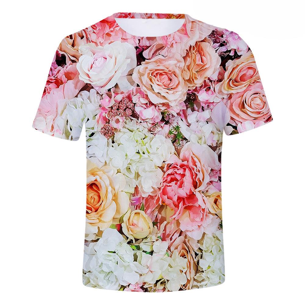 Rose Flower T-Shirts Floral 3D Print Men Women Hip Hop O-Neck Short Sleeve T Shirt Oversized Harajuku Y2k Tops Tees Kid Clothing