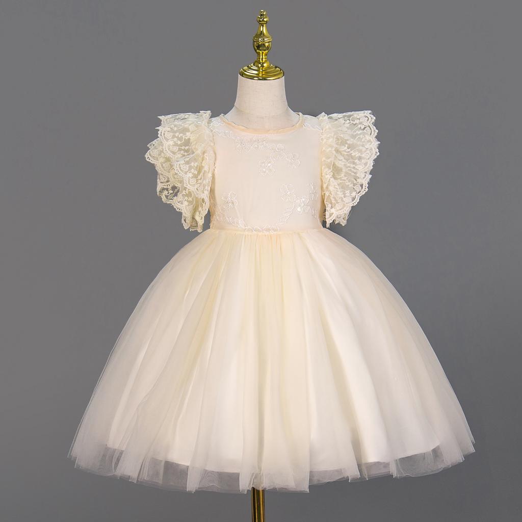 Little Girl Princess Embroidered Tulle Dress For Wedding Birthday Performance