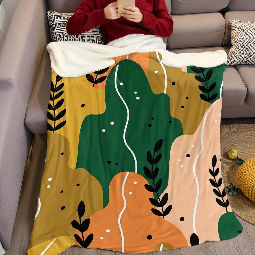 Autumnal Plant Shapes Flannel Blanket Warm Soft Halloween Christmas Couch Warm Cozy Decorative Decor Gift for All Season