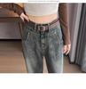 Women's Blue-Gray High-Waisted Wide-Leg Jeans - 2025 Spring Retro Casual Style