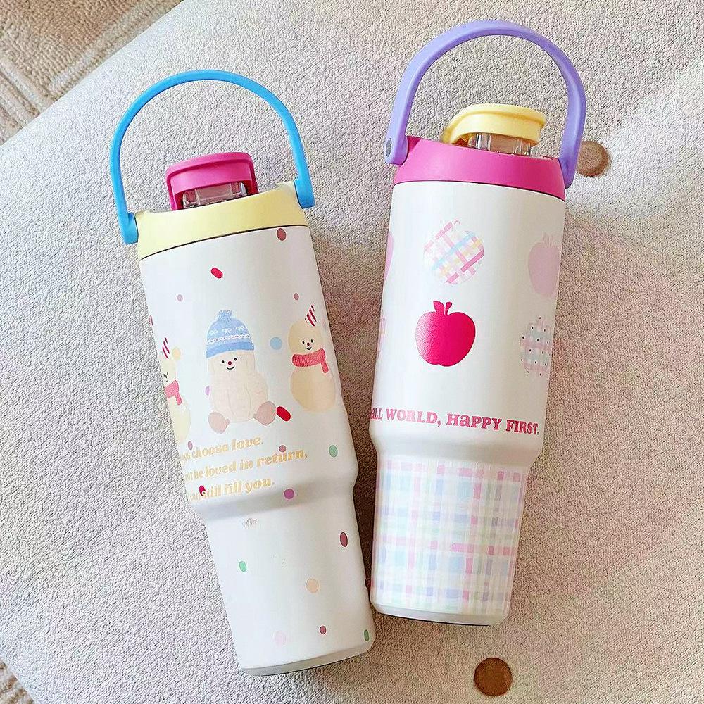 Ny högkvalitativ rostfri termosmugg med handtag bärbar sugrörsmugg stor kapacitet för studenter