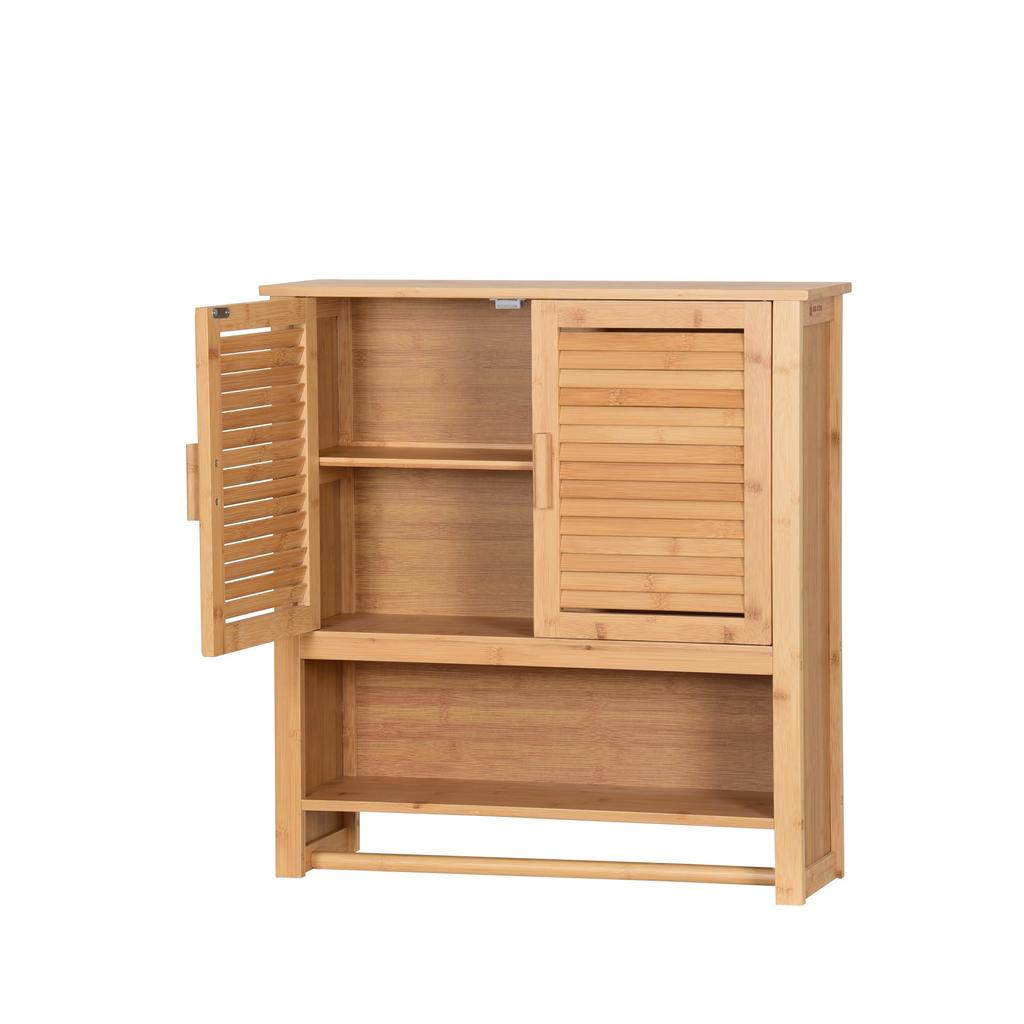 Bamboo Hanging Bathroom Cabinet With Hanger Over The Washbasin 66X62X20Cm