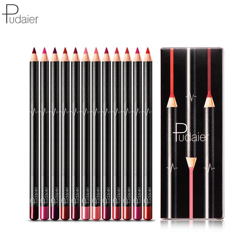 Pudaier 12 Color Lip Liner Waterproof and Non-sticky Cup Non-marking Nude Color Biting Lip Makeup Matte Lip Pencil Lipstick Pen