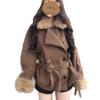 Women's Autumn Winter 2025 Retro Coffee Wool Coat - New Design, Tie-Up, Casual Loose Fit, Versatile Overcoat
