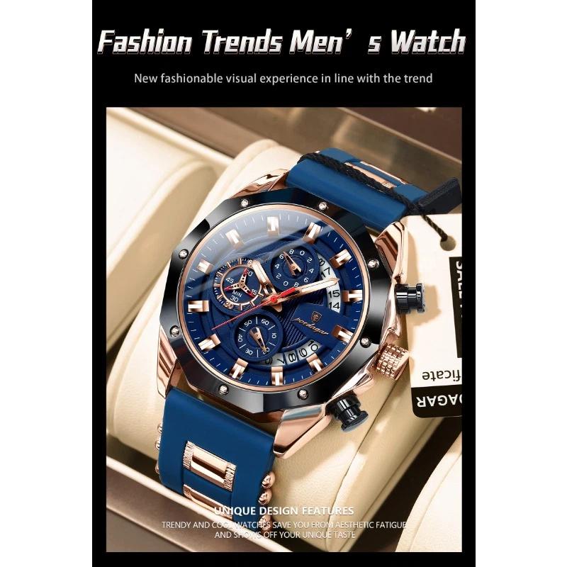 POEDAGAR Orologio Militare da Uomo di Lusso Impermeabile Luminoso Data Sportivo Cronografo Cinturino in Silicone Orologi al Quarzo