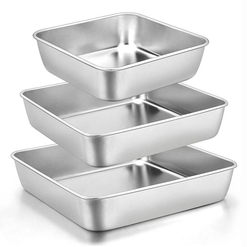 Square Cake Pan, 304 Stainless Steel Baking Pan for Lasagna Brownies, Bakeware for Oven Cooking, Bread Pie Mold