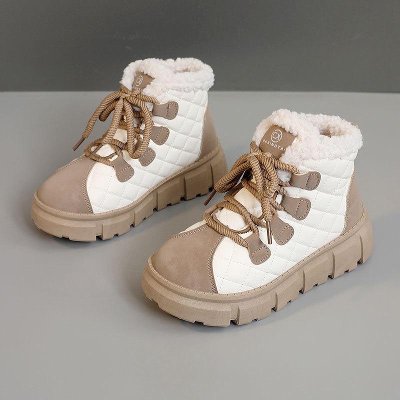 

XT159 medium top shoes women s new velvet outer wear color matching casual autumn and winter snow cotton shoes sports thick sole 35